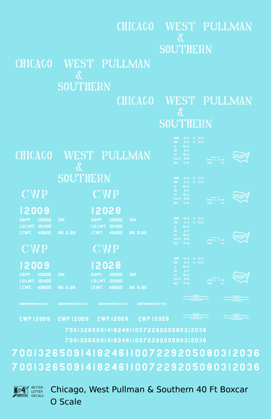 Chicago, West Pullman & Southern 40 Ft Steel Boxcar White