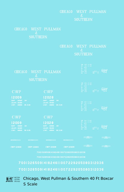 Chicago, West Pullman & Southern 40 Ft Steel Boxcar White
