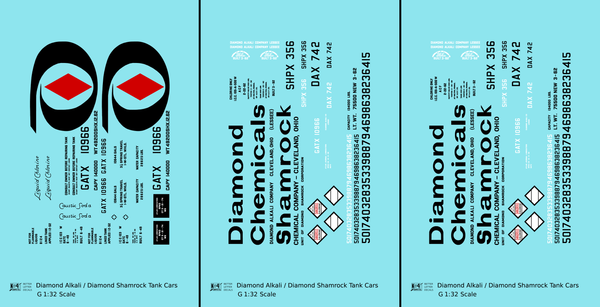 thumbnail image 2 of HO Scale Diamond Alkali Chemicals Tank Car Decals – K4 Supply Co – Black/White/Red – K4-DAX-87 2 of 5