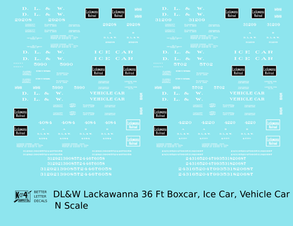 Delaware, Lackawanna and Western 36 Ft Wood Boxcar White Lackawanna Road - Decal - Choose Scale