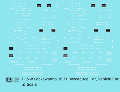 Delaware, Lackawanna and Western 36 Ft Wood Boxcar White Lackawanna Road - Decal - Choose Scale