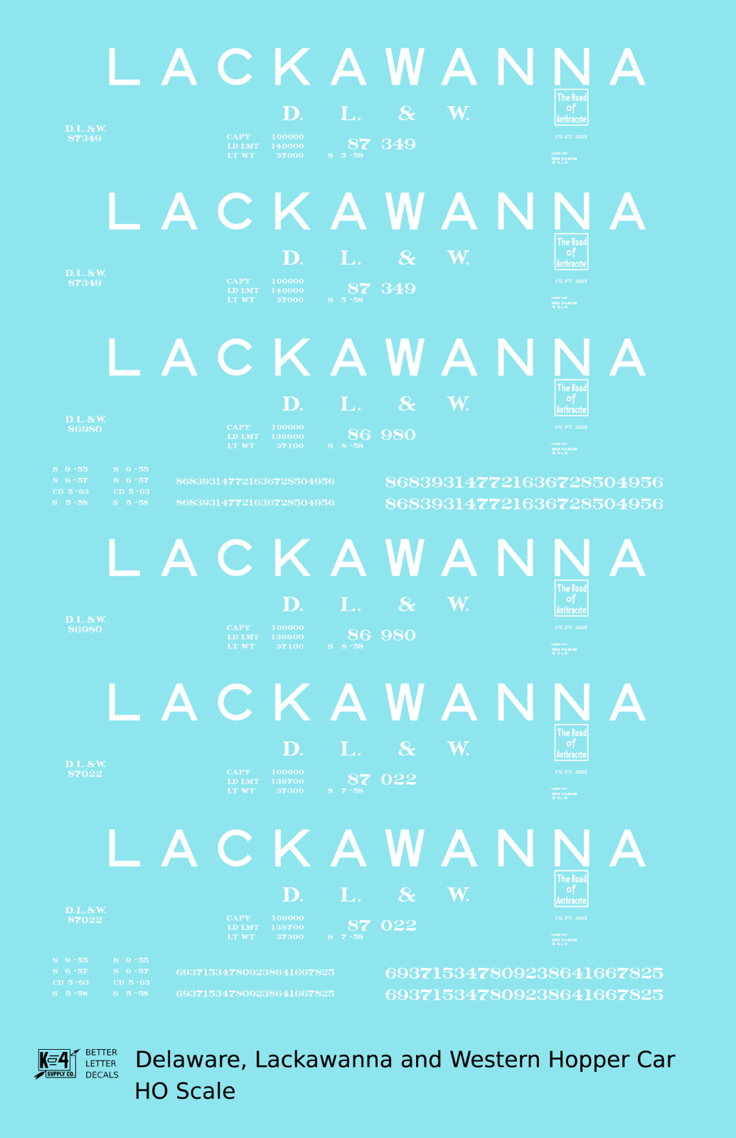 Delaware, Lackawanna and Western 10-Panel Twin Hopper White Big Lackawanna