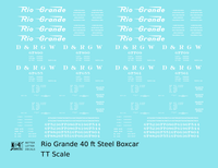 Rio Grande 40 Ft Steel Boxcar White  - Decal - Choose Scale