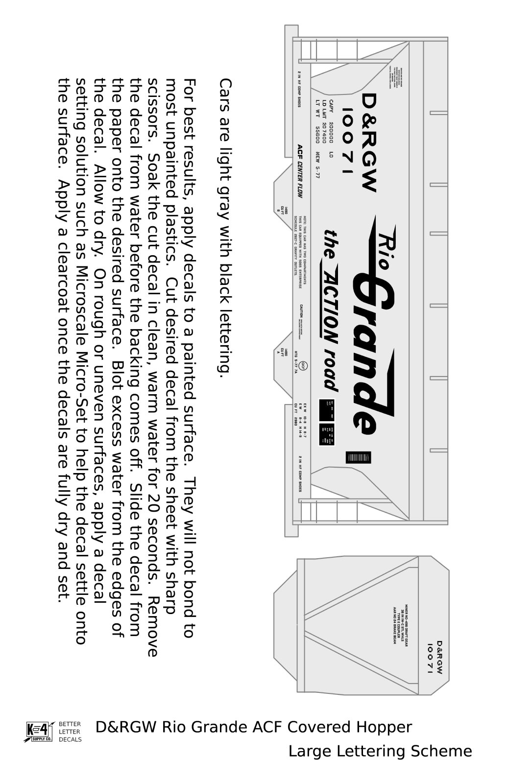 Rio Grande Two Bay ACF Covered Hopper Black Big Lettering - Decal