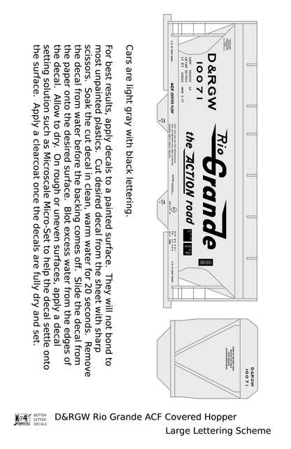 Rio Grande Two Bay ACF Covered Hopper Black Big Lettering - Decal