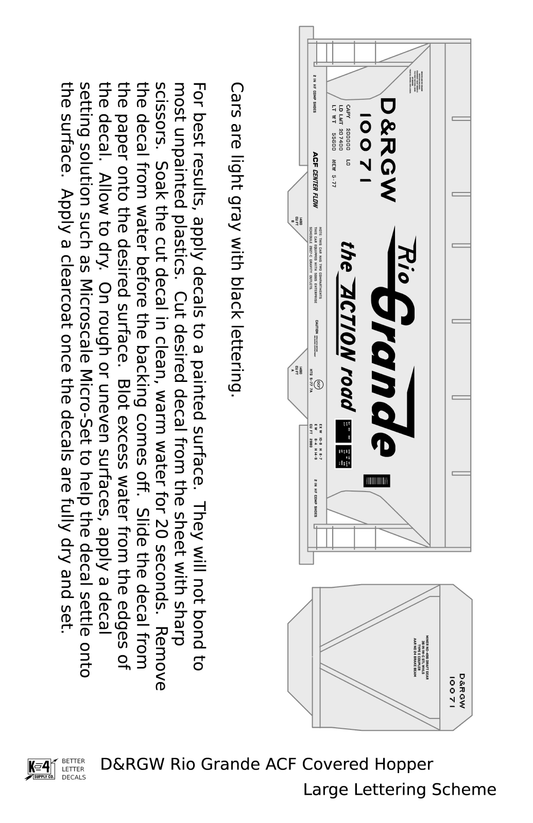 Rio Grande Two Bay ACF Covered Hopper Black Big Lettering - Decal