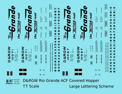 Rio Grande Two Bay ACF Covered Hopper Black Big Lettering - Decal - Choose Scale