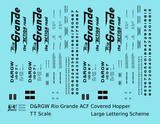 Rio Grande Two Bay ACF Covered Hopper Black Big Lettering - Decal - Choose Scale