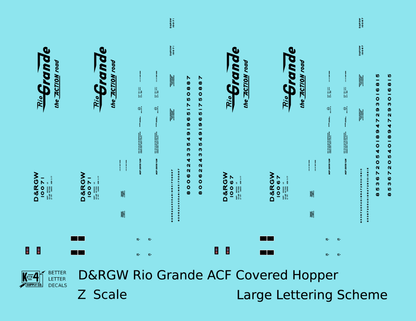 Rio Grande Two Bay ACF Covered Hopper Black Big Lettering - Decal - Choose Scale
