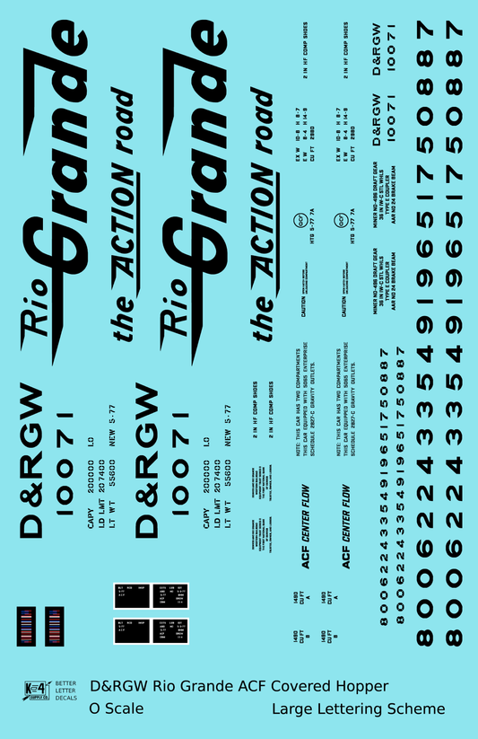 Rio Grande Two Bay ACF Covered Hopper Black Big Lettering - Decal Sheet