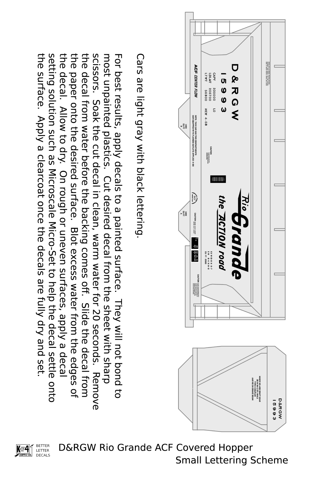 Rio Grande Two Bay ACF Covered Hopper Black Small Lettering - Decal