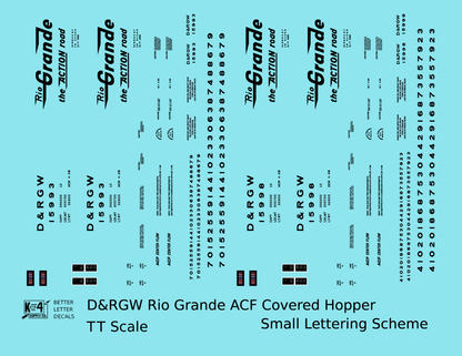 Rio Grande Two Bay ACF Covered Hopper Black Small Lettering - Decal - Choose Scale