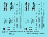 Rio Grande Two Bay ACF Covered Hopper Black Small Lettering - Decal - Choose Scale