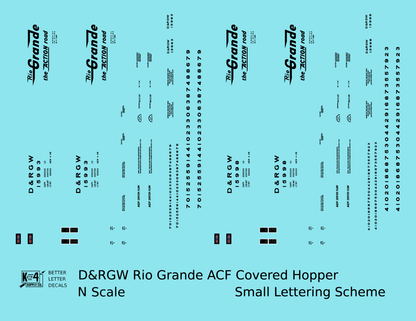 Rio Grande Two Bay ACF Covered Hopper Black Small Lettering - Decal - Choose Scale