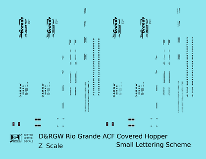Rio Grande Two Bay ACF Covered Hopper Black Small Lettering - Decal - Choose Scale