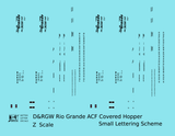 Rio Grande Two Bay ACF Covered Hopper Black Small Lettering - Decal - Choose Scale