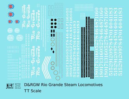 Rio Grande Steam Locomotive White Standard Or Narrow Gauge