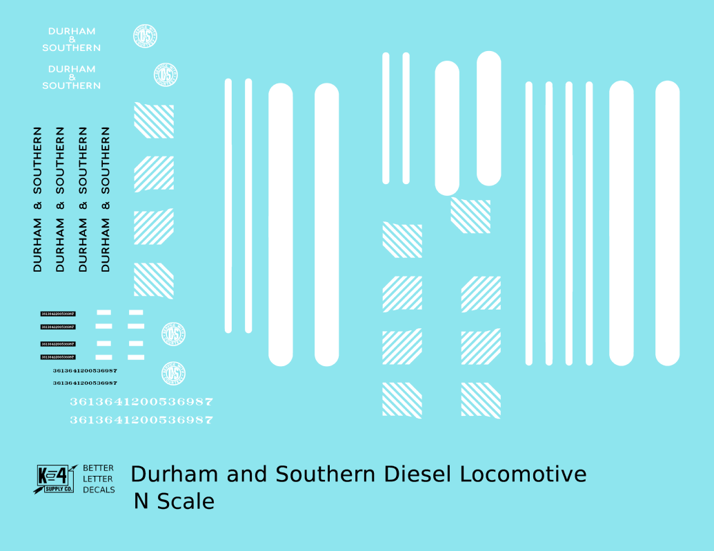 Durham and Southern Diesel Locomotive White and Black