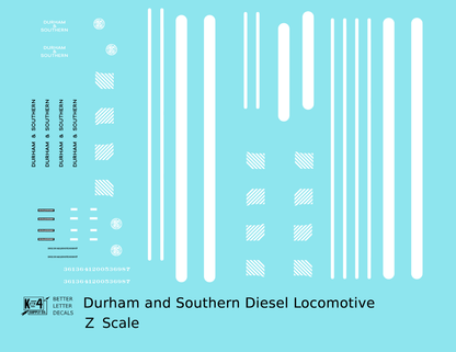 Durham and Southern Diesel Locomotive White and Black