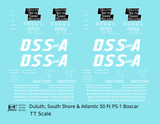 Duluth South Shore and Atlantic DSSA 50 Ft Double Door Boxcar White  - Decal - Choose Scale