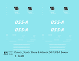 Duluth South Shore and Atlantic DSSA 50 Ft Double Door Boxcar White  - Decal - Choose Scale