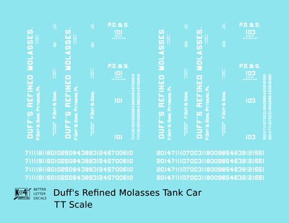 Duff’s Refined Molasses Early Tank Car White