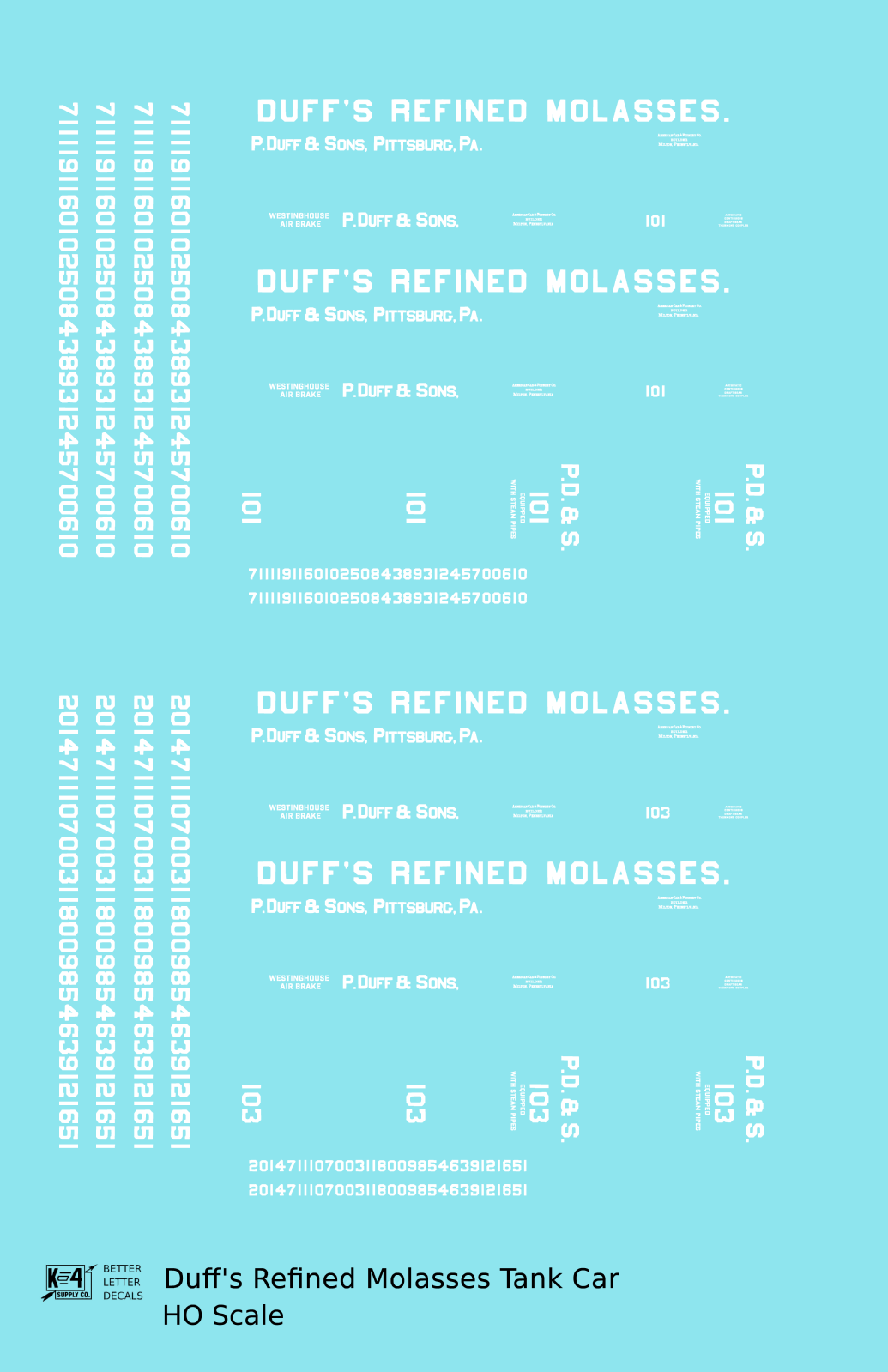 Duff’s Refined Molasses Early Tank Car White
