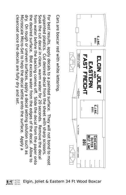 Elgin Joliet and Eatern 34 Ft Wood Boxcar White Fast Freight - Decal