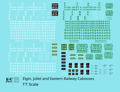 Elgin Joliet and Eastern Caboose White and Green  - Decal - Choose Scale