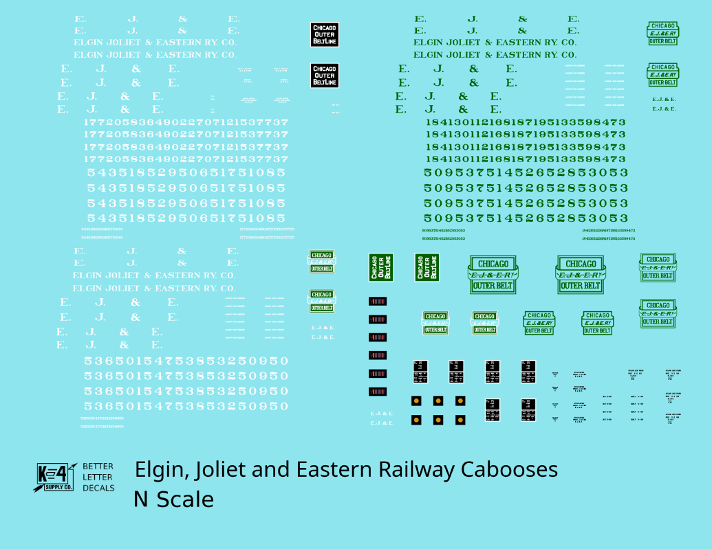 Elgin Joliet and Eastern Caboose White and Green  - Decal - Choose Scale