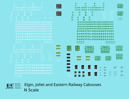 Elgin Joliet and Eastern Caboose White and Green  - Decal - Choose Scale
