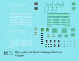 Elgin Joliet and Eastern Caboose White and Green  - Decal - Choose Scale