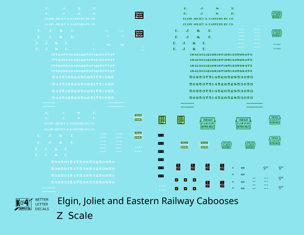 Elgin Joliet and Eastern Caboose White and Green  - Decal - Choose Scale