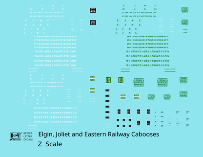 Elgin Joliet and Eastern Caboose White and Green  - Decal - Choose Scale