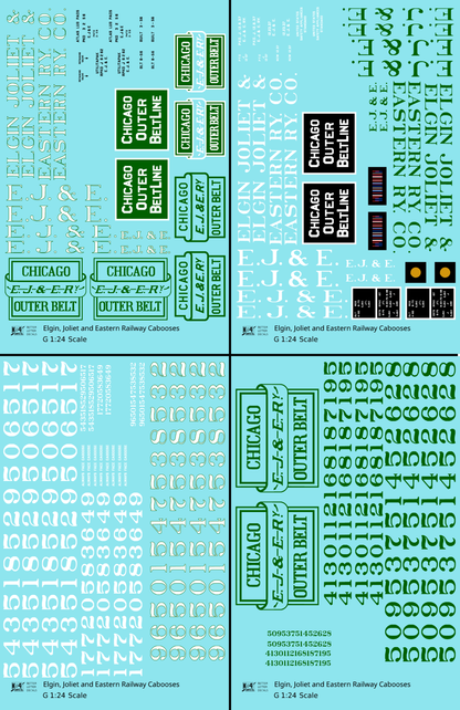 Elgin Joliet and Eastern Caboose White and Green  - Decal - Choose Scale