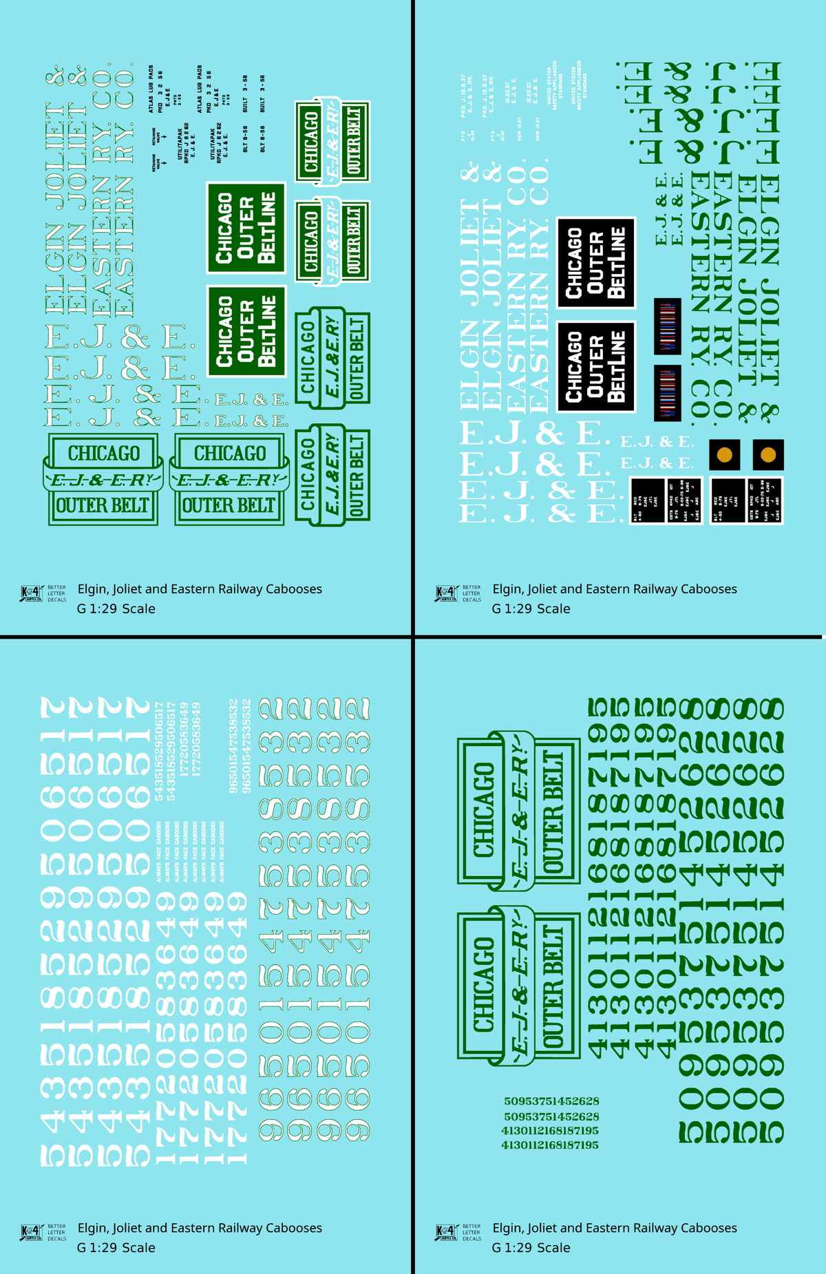 Elgin Joliet and Eastern Caboose White and Green  - Decal - Choose Scale