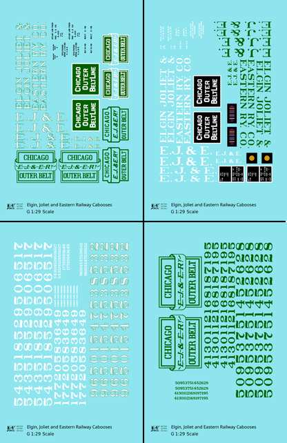 Elgin Joliet and Eastern Caboose White and Green  - Decal - Choose Scale