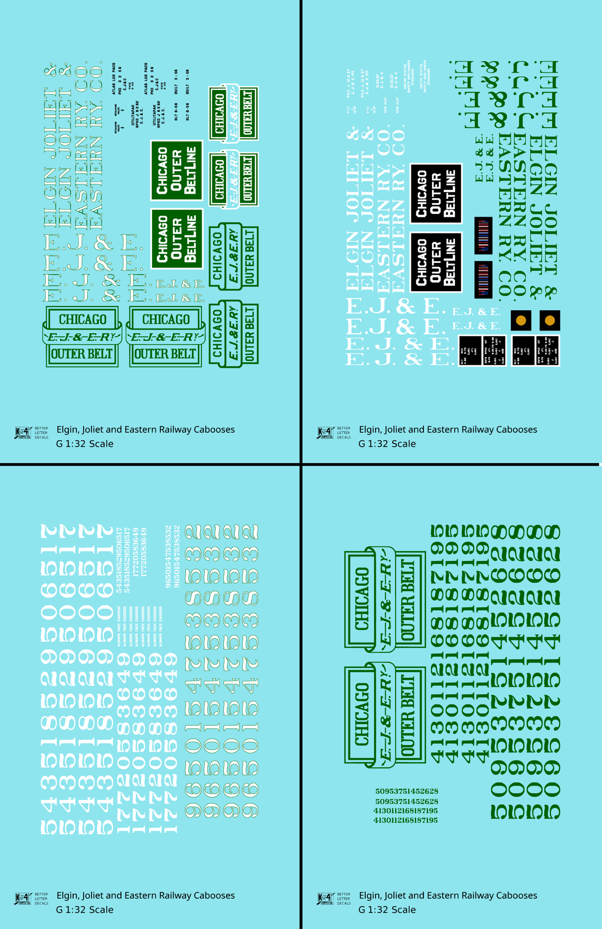 Elgin Joliet and Eastern Caboose White and Green  - Decal - Choose Scale