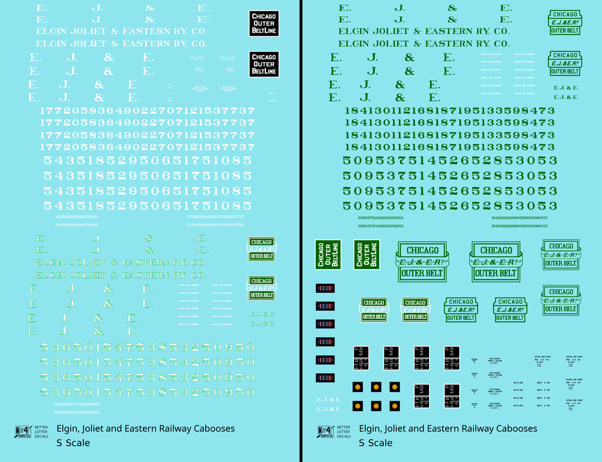 Elgin Joliet and Eastern Caboose White and Green  - Decal - Choose Scale