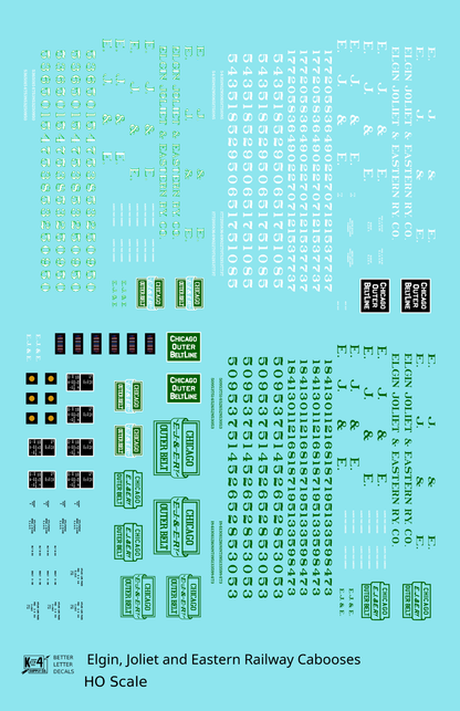 Elgin Joliet and Eastern Caboose White and Green  - Decal - Choose Scale