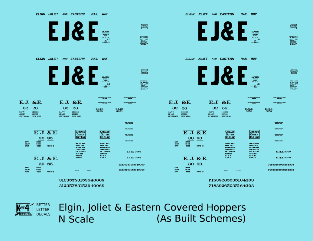 Elgin Joliet and Eastern Covered Hopper Black As Built Schemes