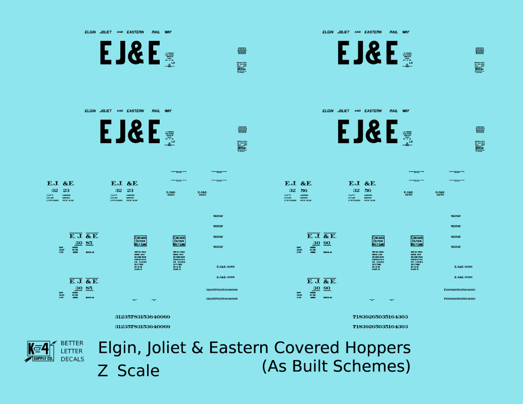 Elgin Joliet and Eastern Covered Hopper Black As Built Schemes