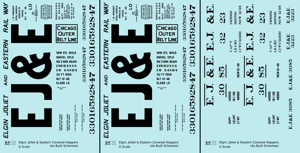 Elgin Joliet and Eastern Covered Hopper Black As Built Schemes