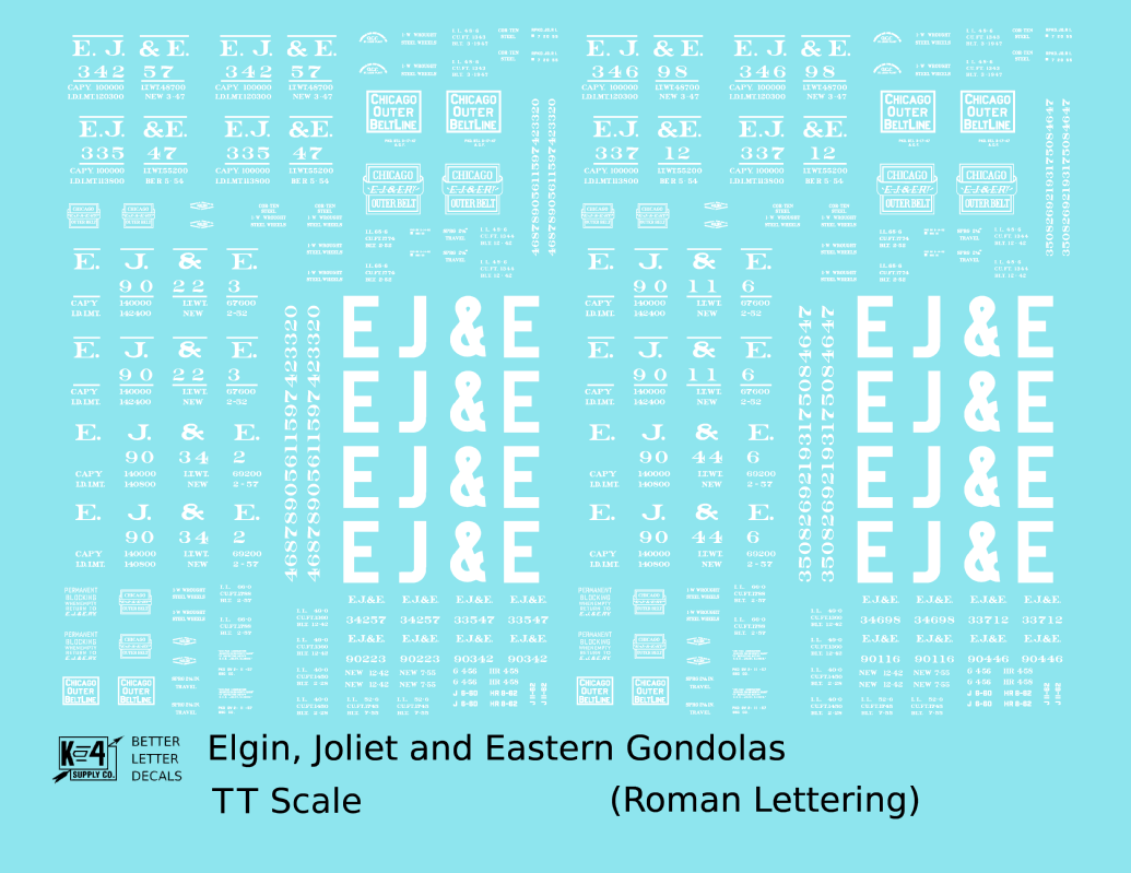 Elgin Joliet and Eastern Gondola White EJ&E Roman Font
