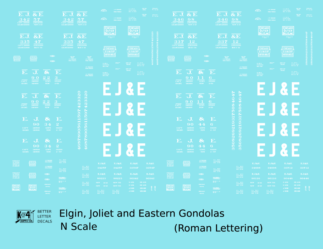 Elgin Joliet and Eastern Gondola White EJ&E Roman Font