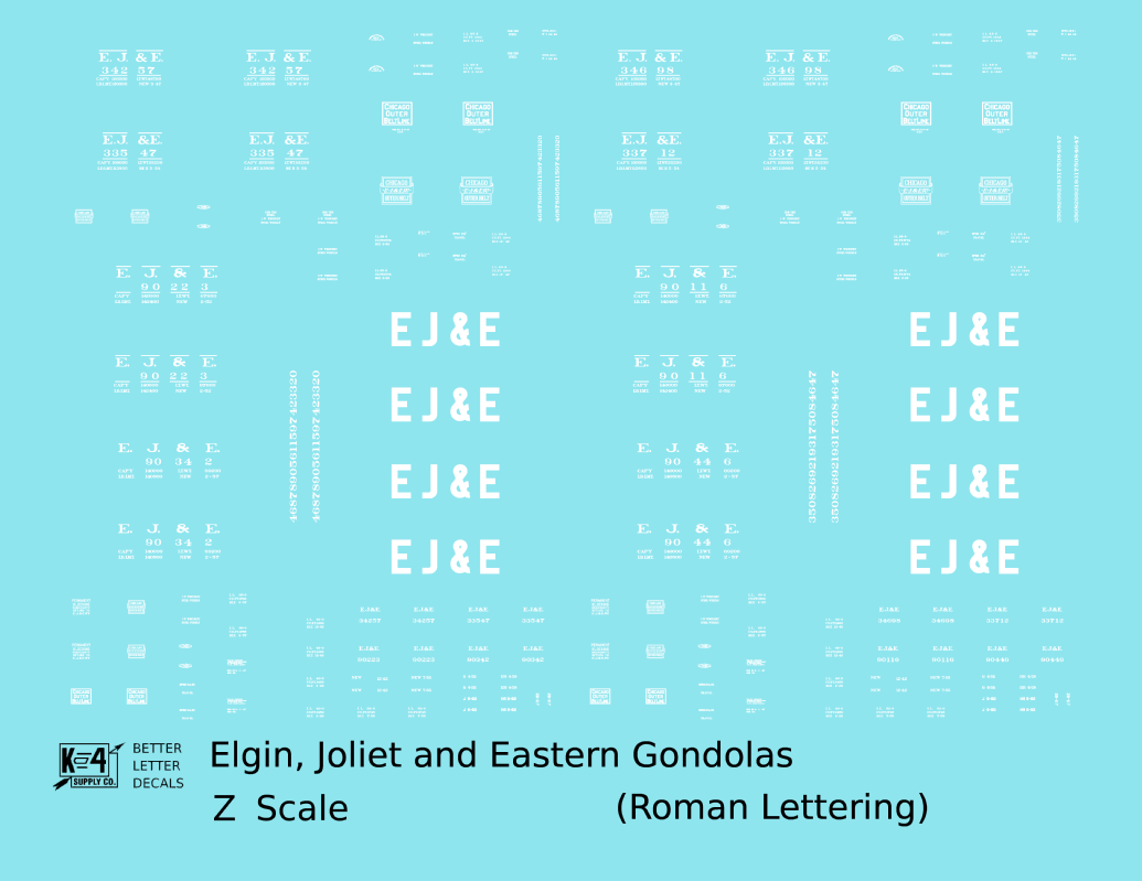 Elgin Joliet and Eastern Gondola White EJ&E Roman Font