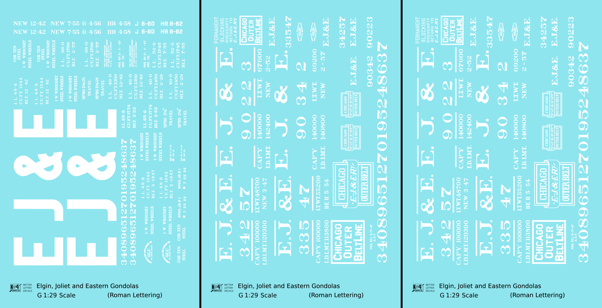 Elgin Joliet and Eastern Gondola White EJ&E Roman Font