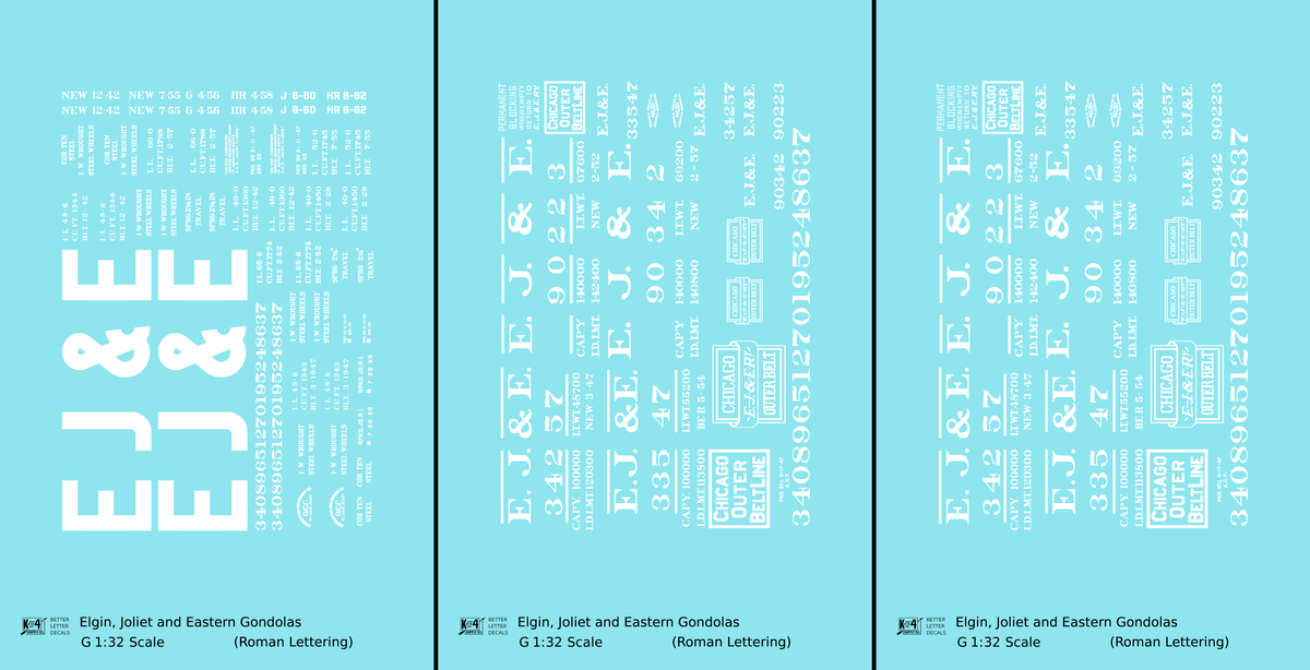 Elgin Joliet and Eastern Gondola White EJ&E Roman Font