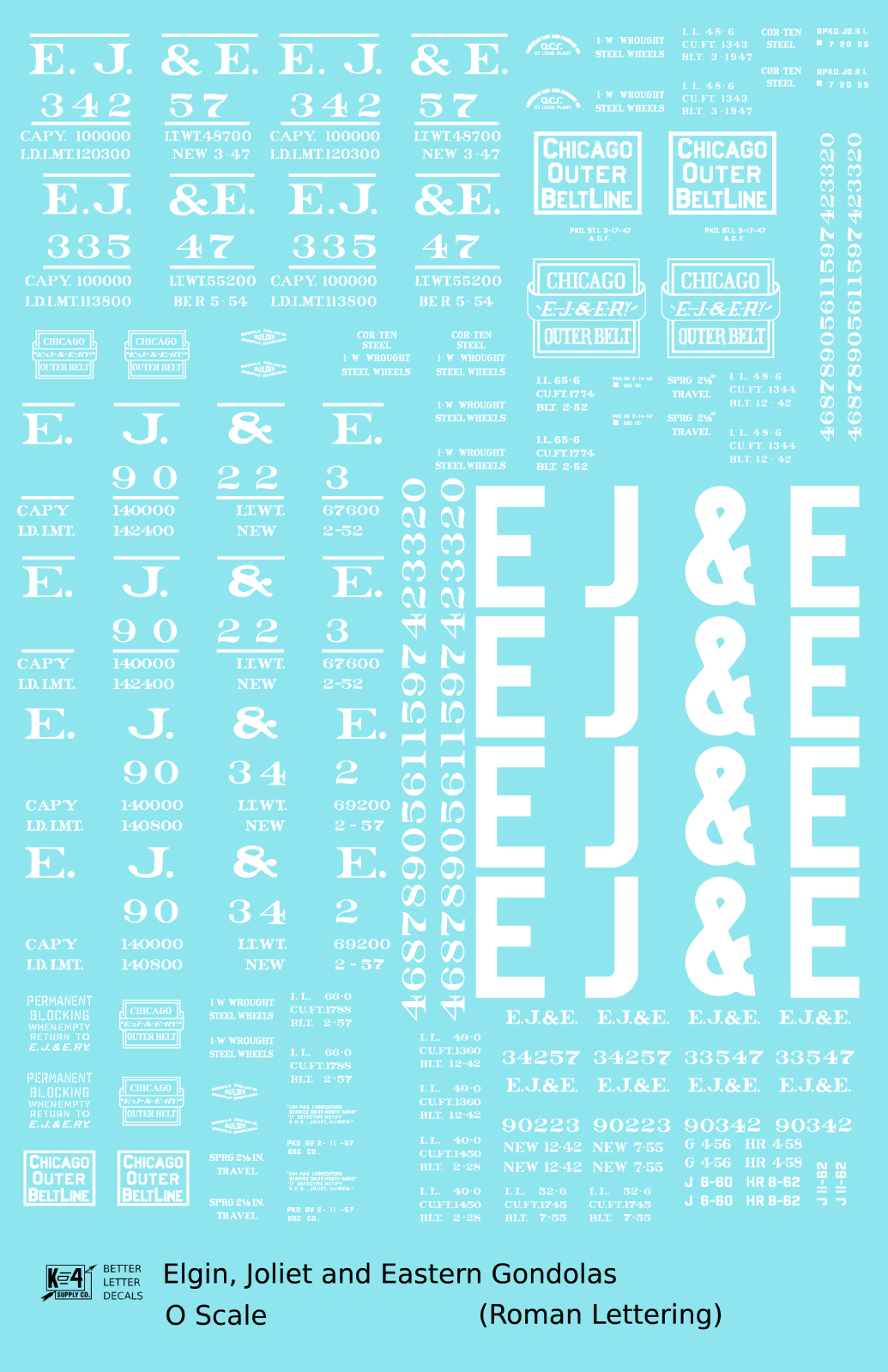 Elgin Joliet and Eastern Gondola White EJ&E Roman Font