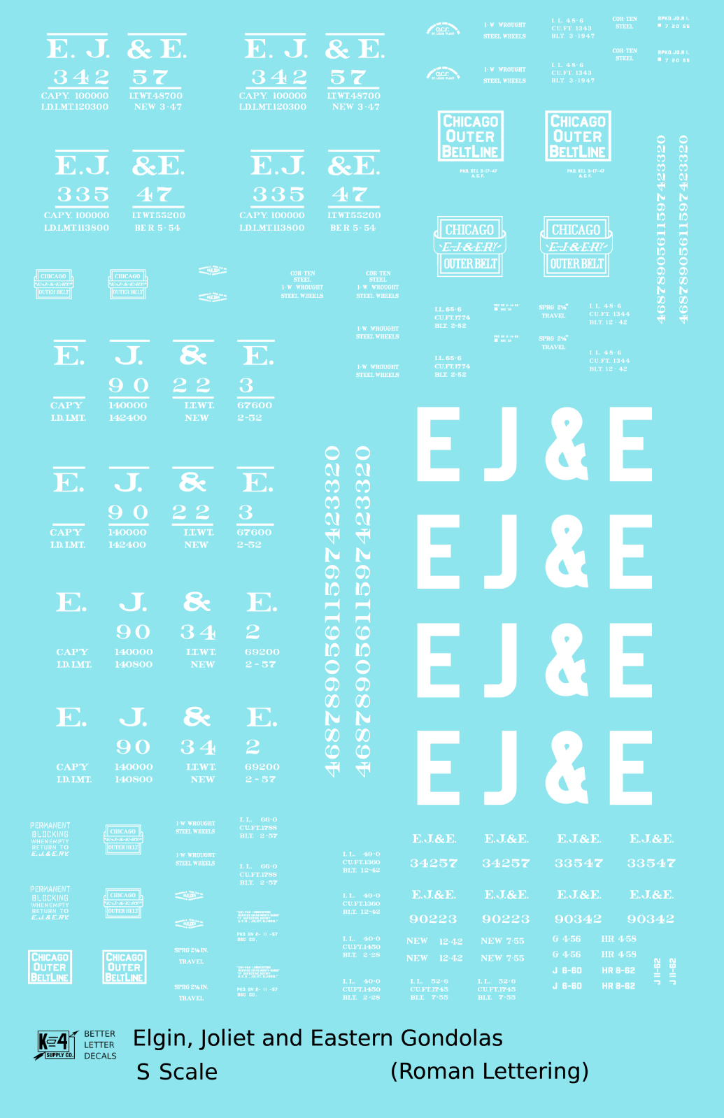 Elgin Joliet and Eastern Gondola White EJ&E Roman Font